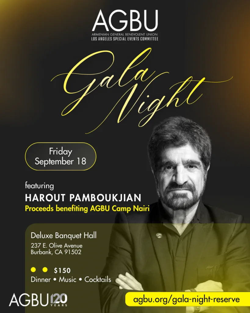 Soirée de gala de l’AGBU avec Harout Pamboukjian le 18 septembre 2026 au De Luxe Banquet Hall de Burbank, au profit du Camp Nairi.