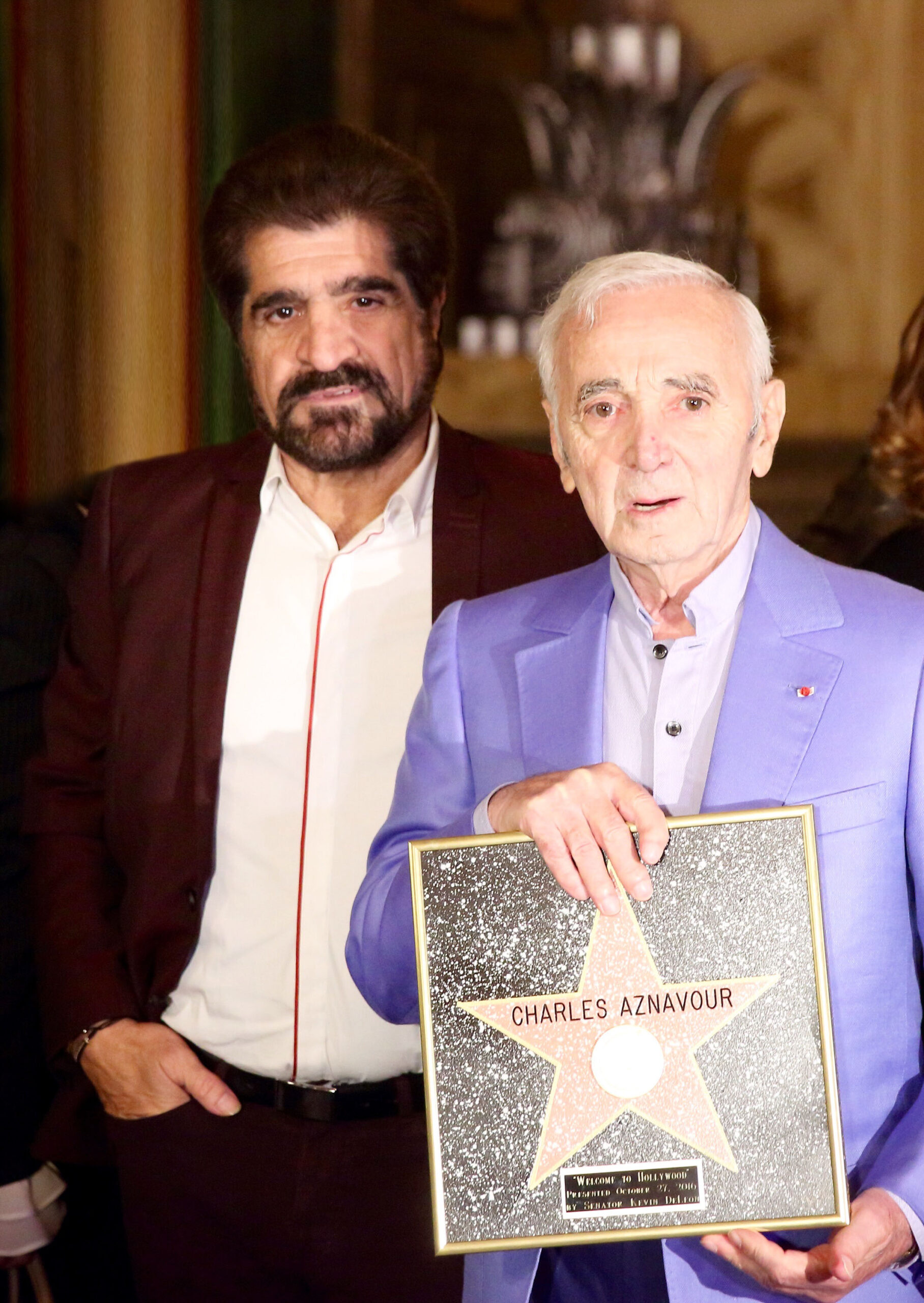 Original archive photograph of Harout Pamboukjian with Charles Aznavour
